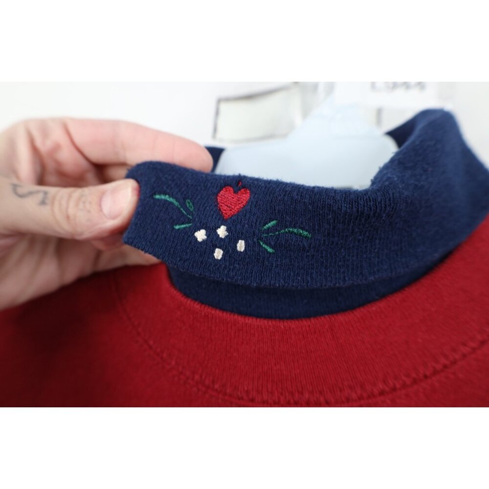 Vintage 90s Streetwear Womens Medium Faded Heart Bear Turtleneck Sweatshirt USA - Picture 7 of 15